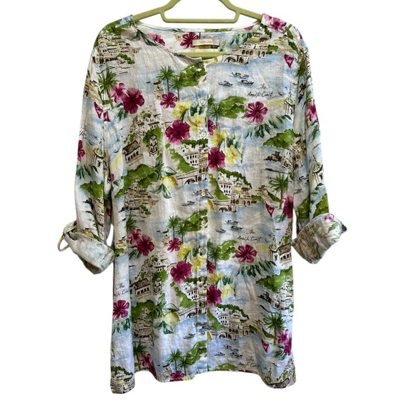 Cynthia Rowley 2X 100% Linen Amalfi Coast Blouse Roll Tab Sleeve Button Down - Picture 2 of 12